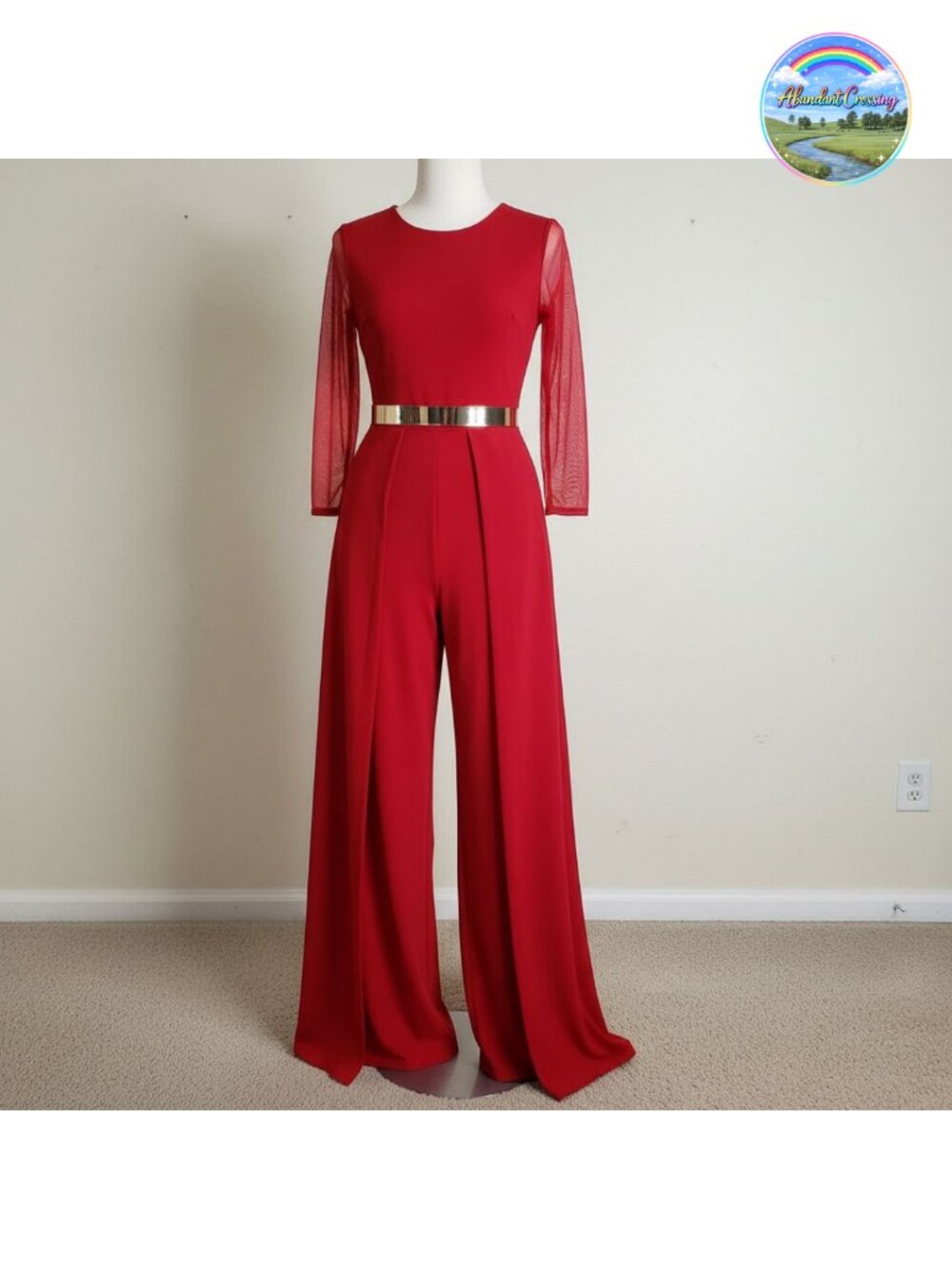 Satin Long Sleeve High-Waist Jumpsuit Embellished Party Cocktail
